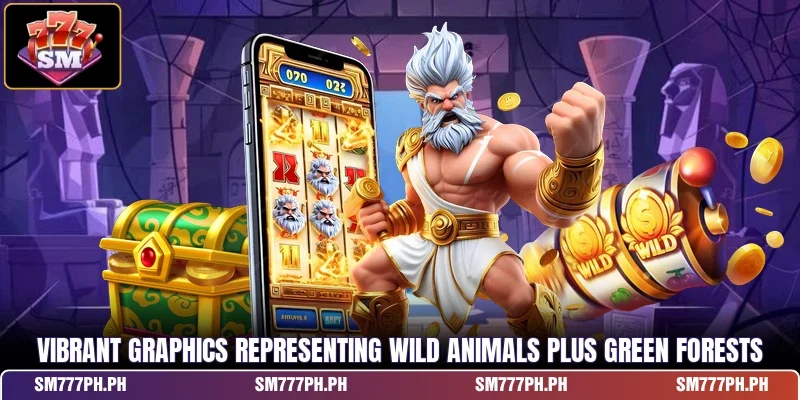 Vibrant graphics representing wild animals plus green forests